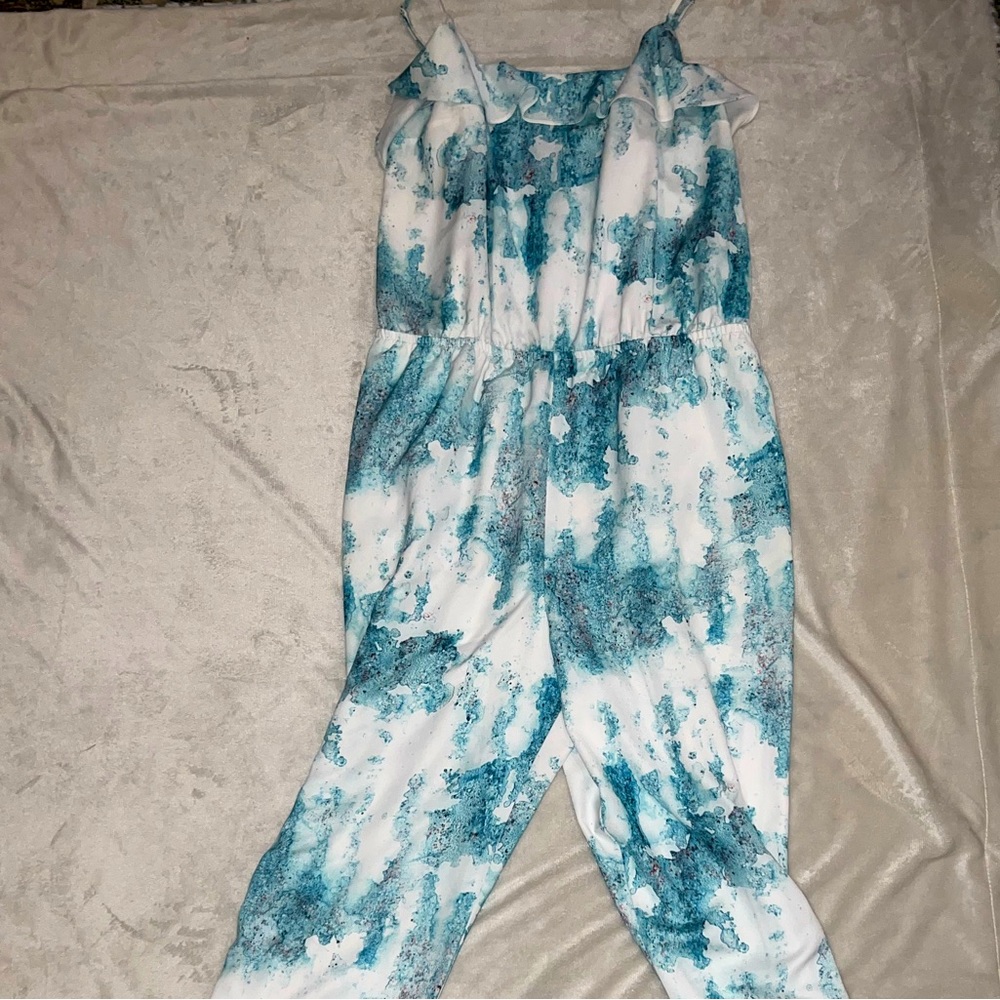 Mossimo Tye Dye Jumpsuit… Teal and White…100% Polyester…XL